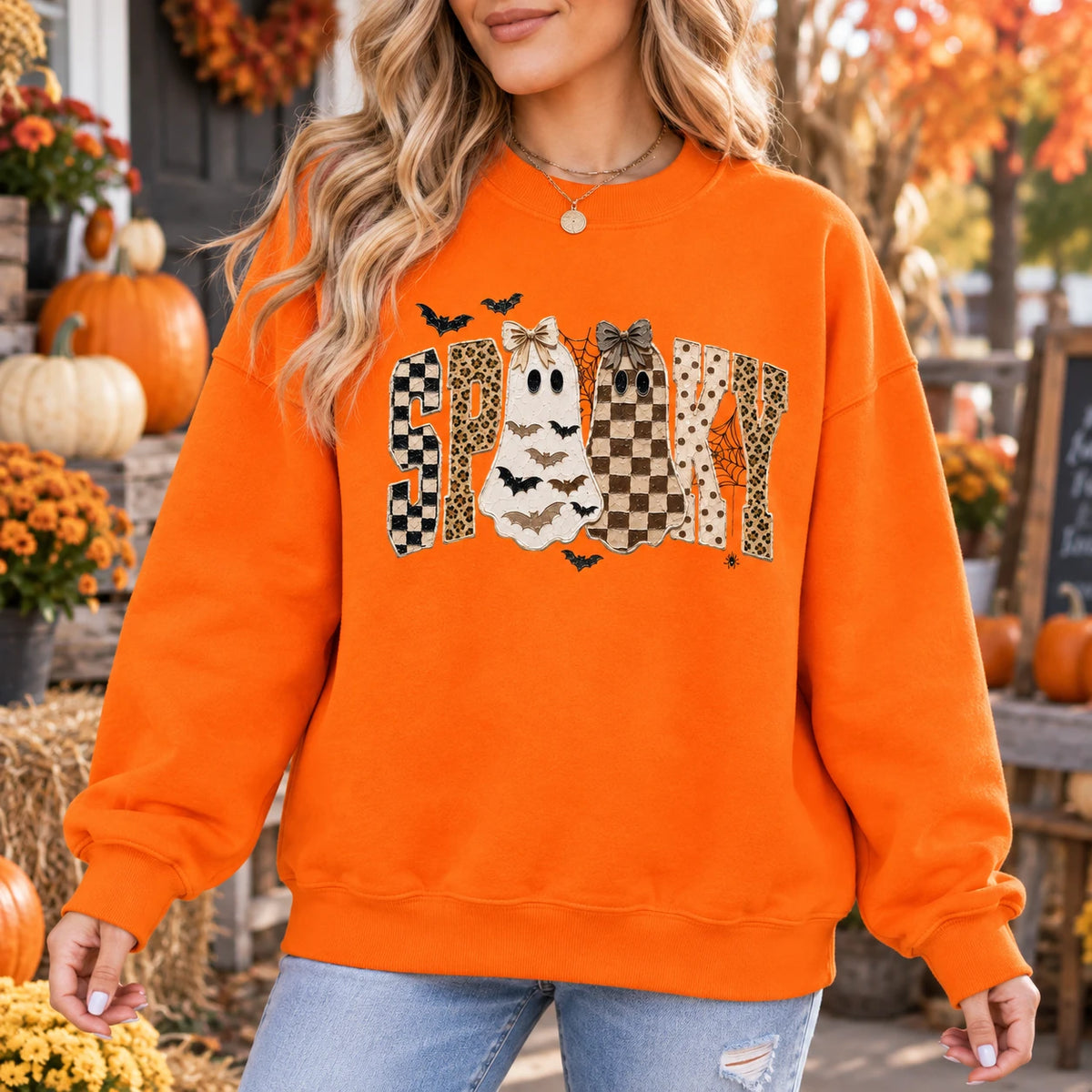 Spooky Ghost Sweatshirt, Retro Coquette Halloween Graphic, Cute Fall Season Women Gift