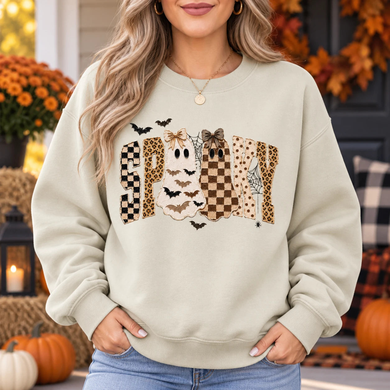 Spooky Ghost Sweatshirt, Retro Coquette Halloween Graphic, Cute Fall Season Women Gift