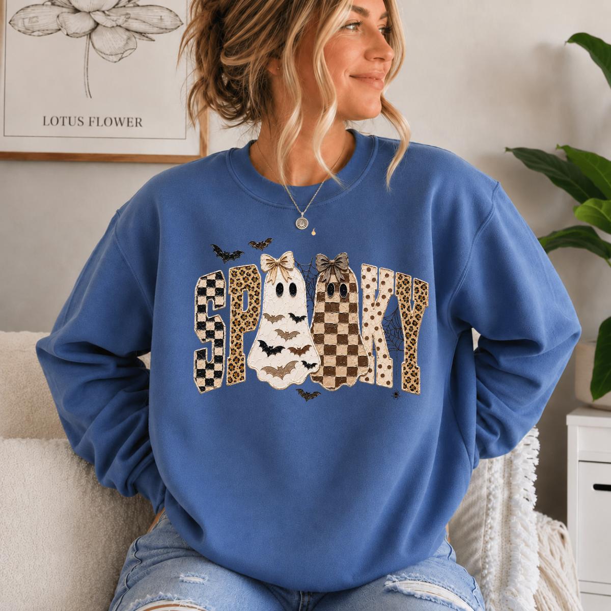 Spooky Ghost Sweatshirt, Retro Coquette Halloween Graphic, Cute Fall Season Women Gift
