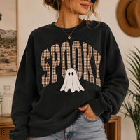 Spooky Ghost Sweatshirt Spooky Gingham Ghost Halloween Women Cute Retro