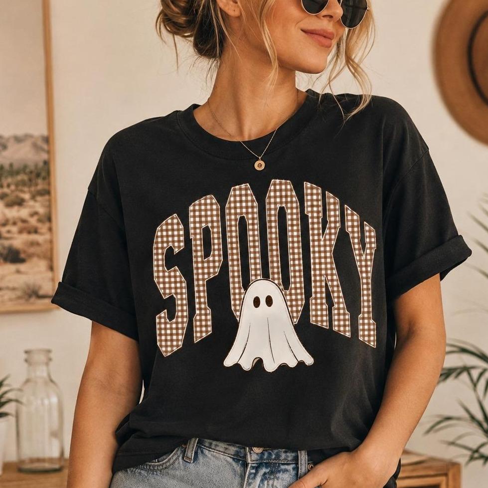 Spooky Ghost Sweatshirt Spooky Gingham Ghost Halloween Women Cute Retro