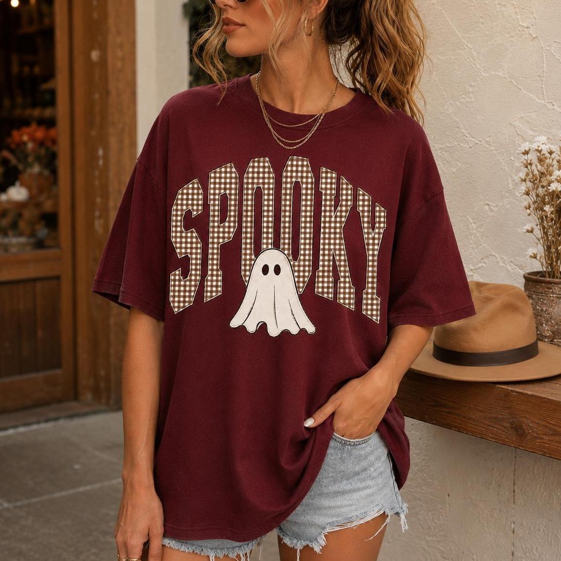 Spooky Ghost Sweatshirt Spooky Gingham Ghost Halloween Women Cute Retro