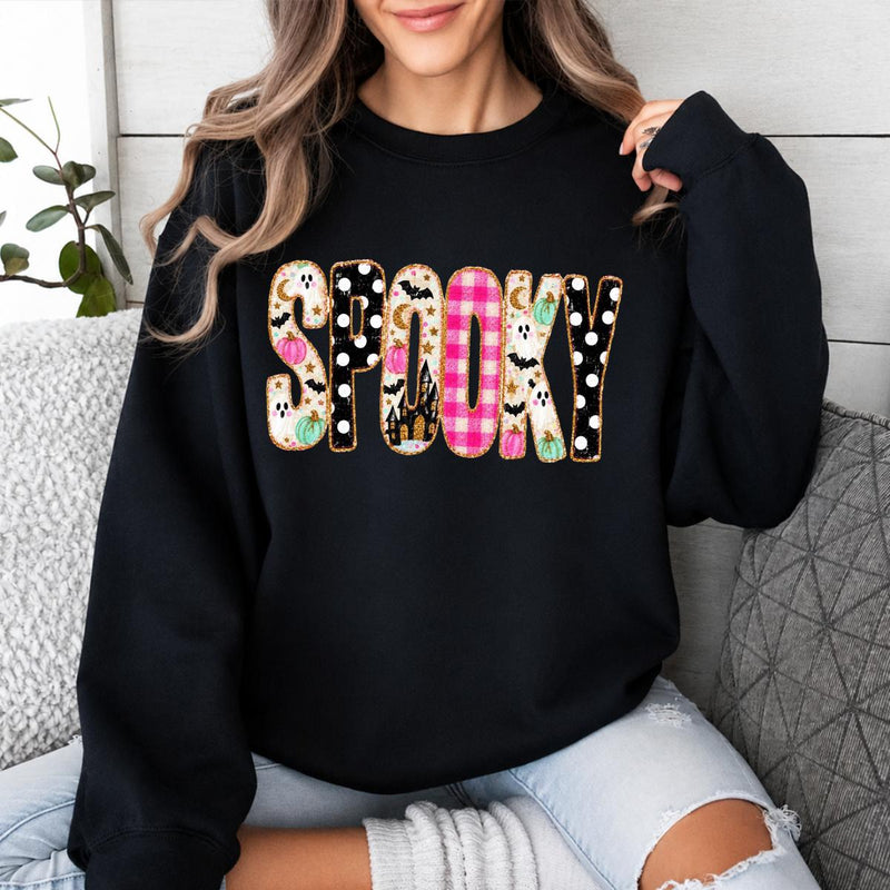 Spooky Halloween Sweatshirt Spooky Design Halloween Women Cute Ghost Pumpkin Plaid Leopard Style