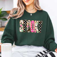 Spooky Halloween Sweatshirt Spooky Design Halloween Women Cute Ghost Pumpkin Plaid Leopard Style