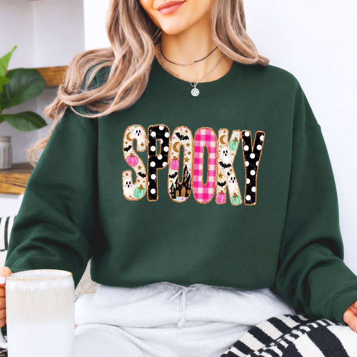 Spooky Halloween Sweatshirt Spooky Design Halloween Women Cute Ghost Pumpkin Plaid Leopard Style