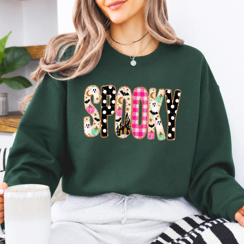 Spooky Halloween Sweatshirt Spooky Design Halloween Women Cute Ghost Pumpkin Plaid Leopard Style