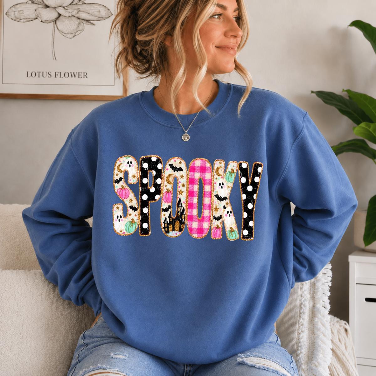 Spooky Halloween Sweatshirt Spooky Design Halloween Women Cute Ghost Pumpkin Plaid Leopard Style