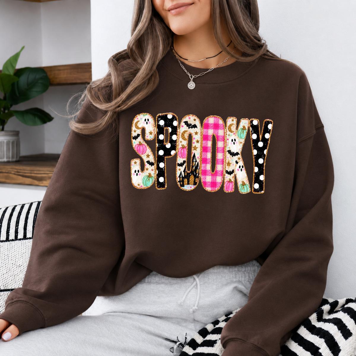 Spooky Halloween Sweatshirt Spooky Design Halloween Women Cute Ghost Pumpkin Plaid Leopard Style