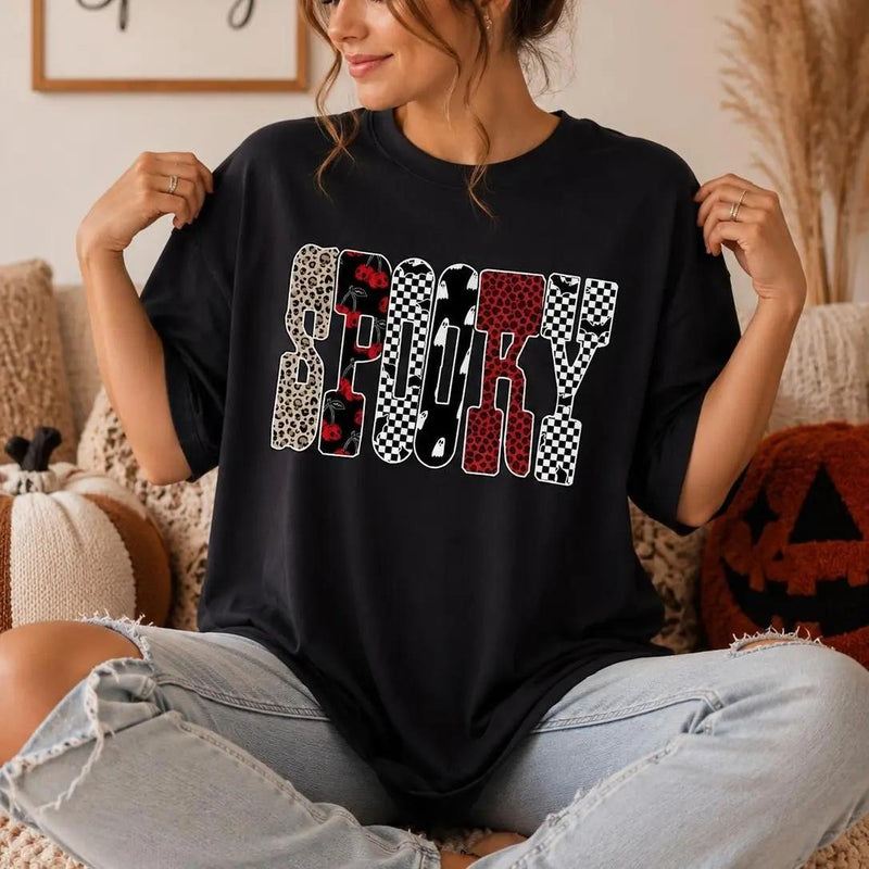 Spooky Halloween T-Shirt SPOOKY Graphic Halloween Season Women Cute Retro Pattern Design