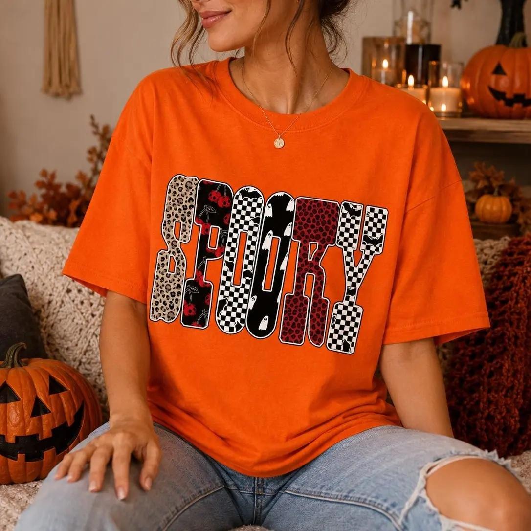 Spooky Halloween T-Shirt SPOOKY Graphic Halloween Season Women Cute Retro Pattern Design