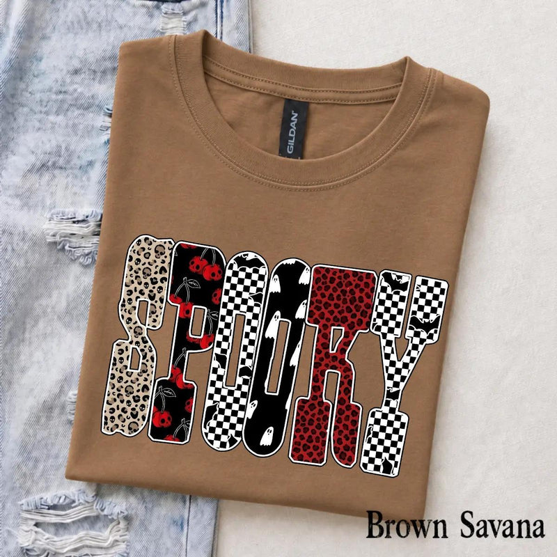 Spooky Halloween T-Shirt SPOOKY Graphic Halloween Season Women Cute Retro Pattern Design