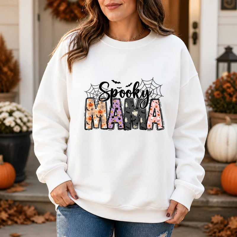 Spooky Mama Halloween Sweatshirt Cute Mom Graphic Retro Fall Gift
