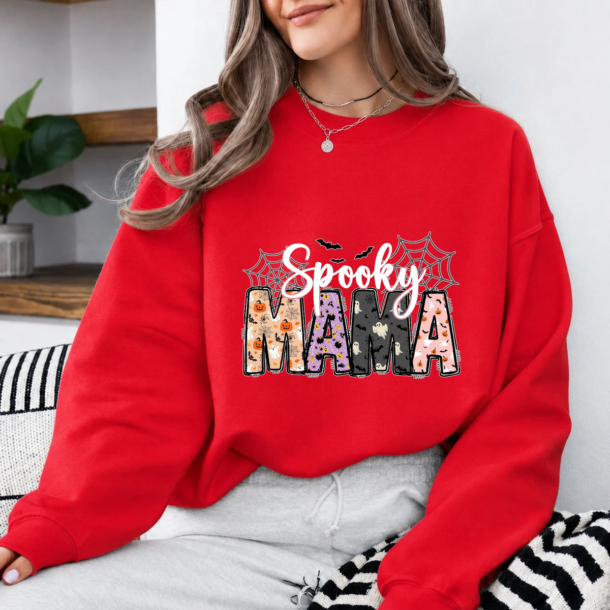 Spooky Mama Halloween Sweatshirt Cute Mom Graphic Retro Fall Gift