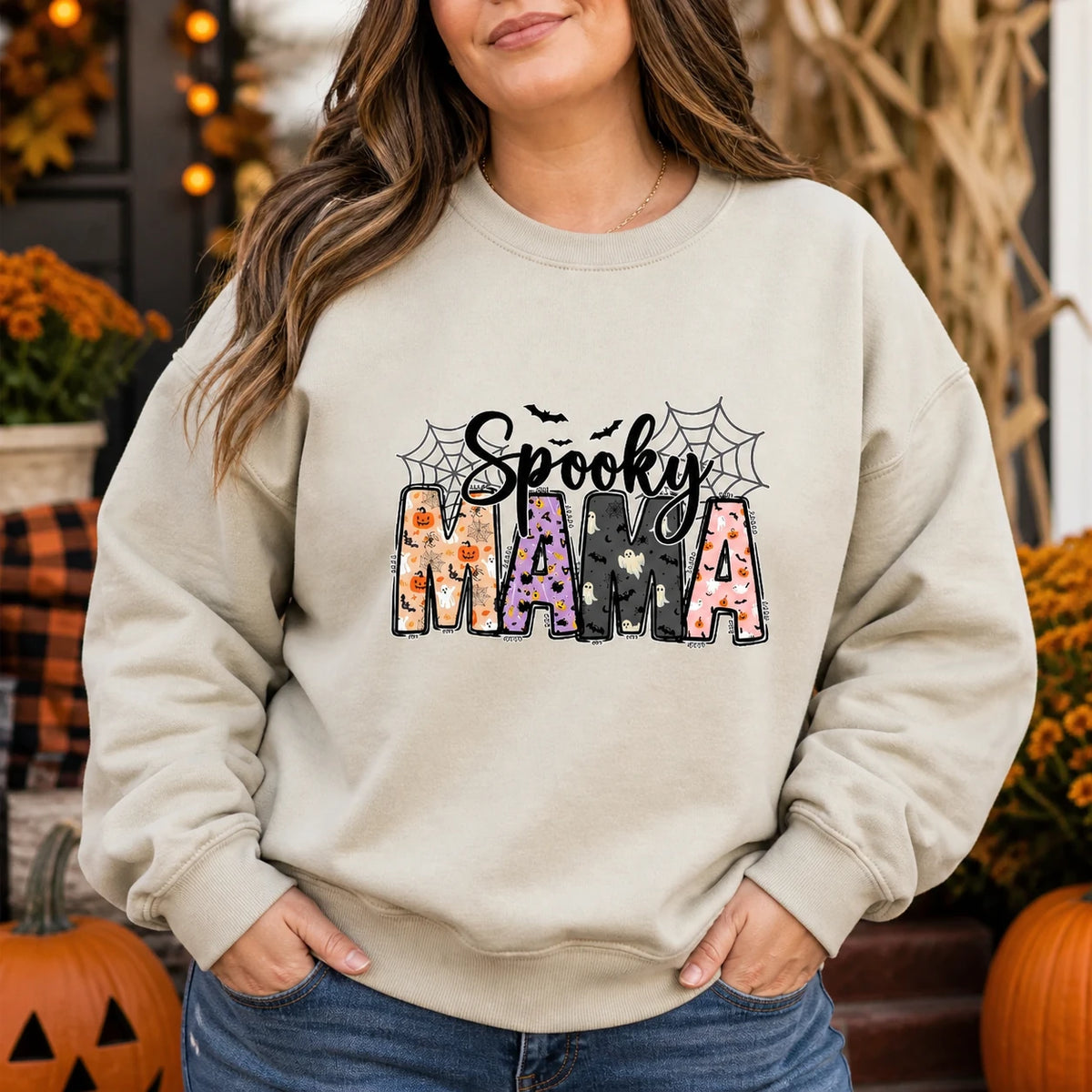 Spooky Mama Halloween Sweatshirt Cute Mom Graphic Retro Fall Gift