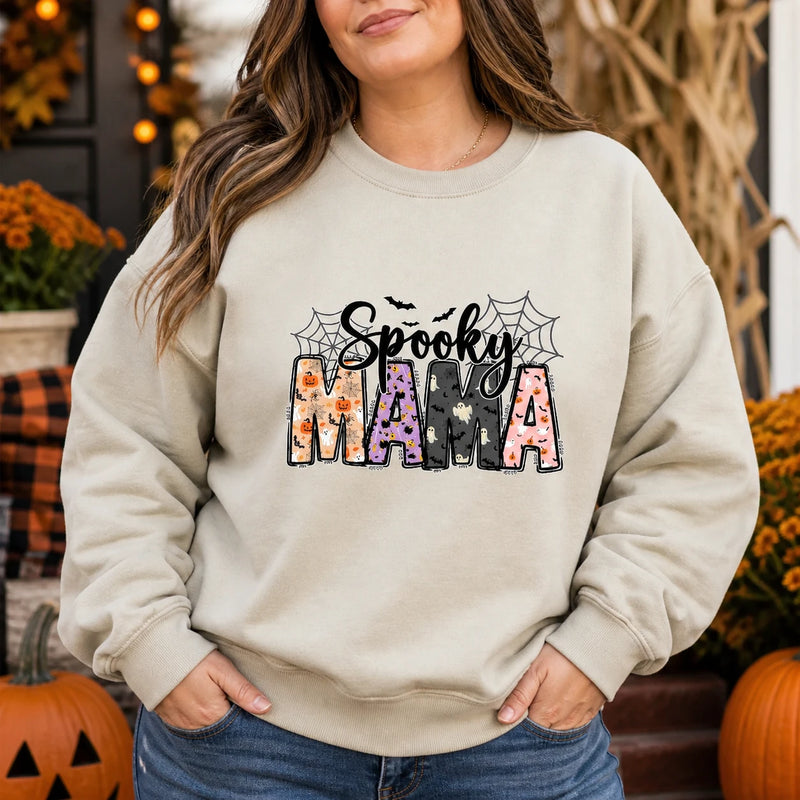 Spooky Mama Halloween Sweatshirt Cute Mom Graphic Retro Fall Gift