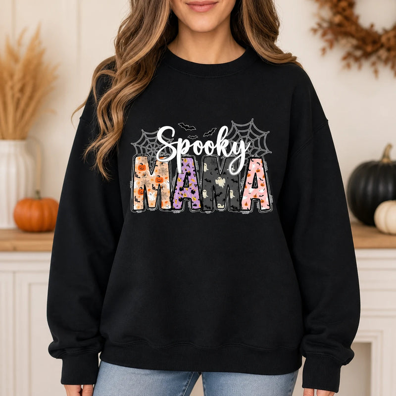 Spooky Mama Halloween Sweatshirt Cute Mom Graphic Retro Fall Gift