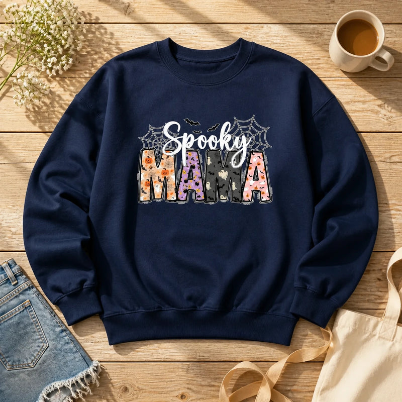 Spooky Mama Halloween Sweatshirt Cute Mom Graphic Retro Fall Gift