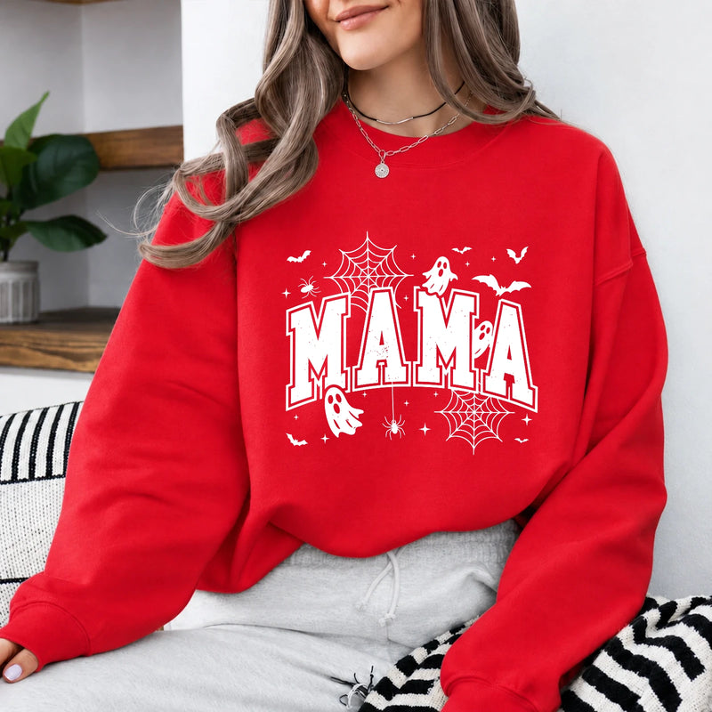 Spooky Mama Halloween Sweatshirt Cute Varsity Mom Ghost