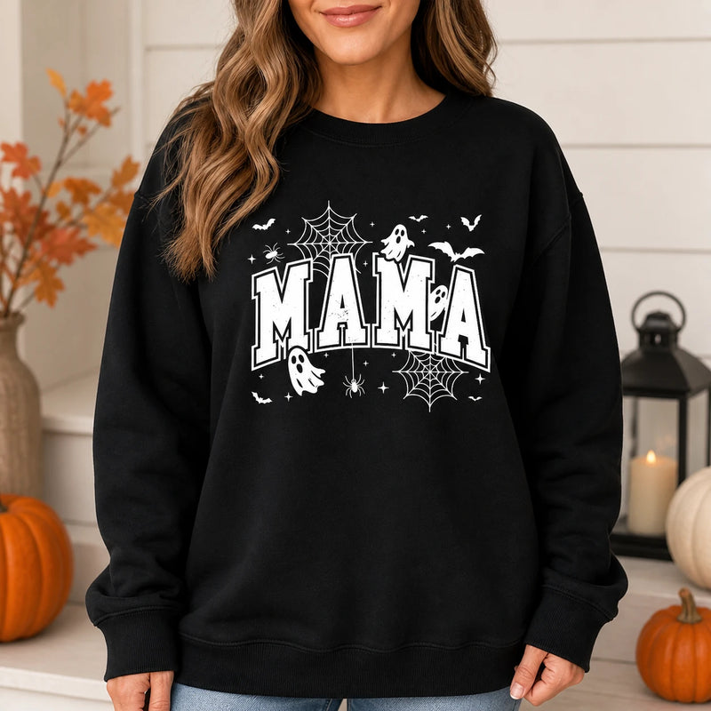 Spooky Mama Halloween Sweatshirt Cute Varsity Mom Ghost