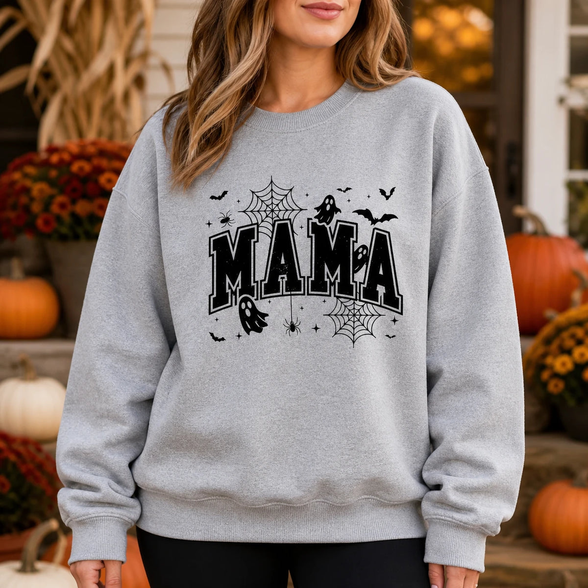 Spooky Mama Halloween Sweatshirt Cute Varsity Mom Ghost