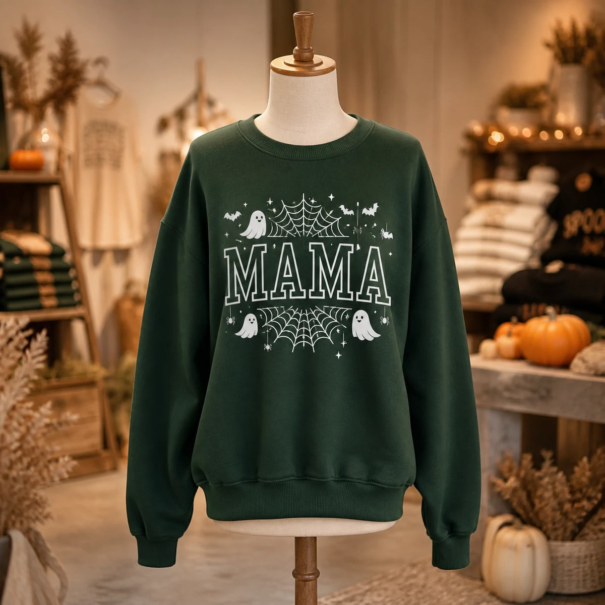 Spooky Mama Halloween Sweatshirt Cute Varsity Mom Ghost