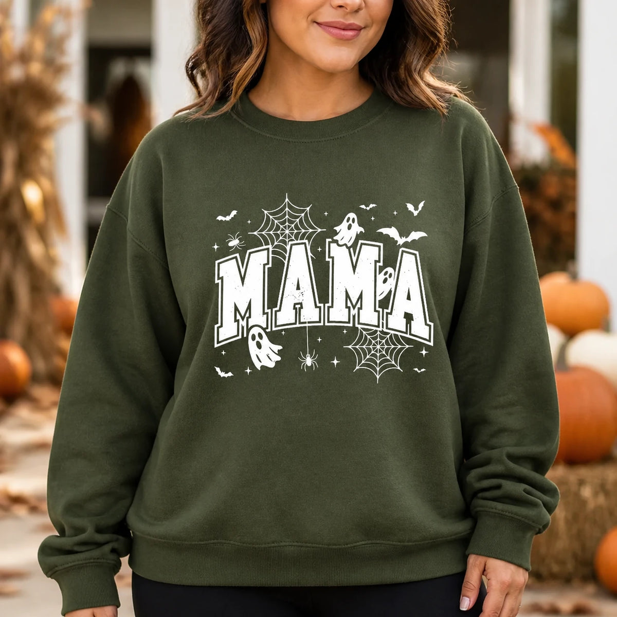Spooky Mama Halloween Sweatshirt Cute Varsity Mom Ghost