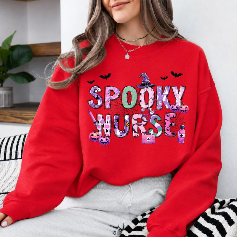 Spooky Nurse Gift Spooky Nurse Sweatshirt and T-Shirt Halloween Nurse Women Cute Pink Purple Design