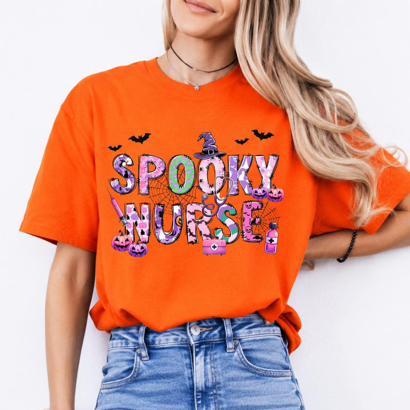 Spooky Nurse Gift Spooky Nurse Sweatshirt and T-Shirt Halloween Nurse Women Cute Pink Purple Design