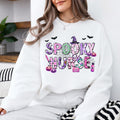 Spooky Nurse Gift Spooky Nurse Sweatshirt and T-Shirt Halloween Nurse Women Cute Pink Purple Design