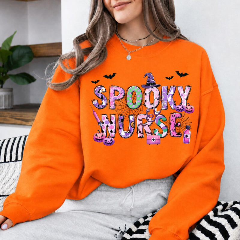 Spooky Nurse Gift Spooky Nurse Sweatshirt and T-Shirt Halloween Nurse Women Cute Pink Purple Design