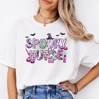 Spooky Nurse Gift Spooky Nurse Sweatshirt and T-Shirt Halloween Nurse Women Cute Pink Purple Design