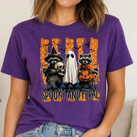 Spooky Raccoon Spooky And Feral T-Shirt Halloween Fall Animal Lover Unisex Retro Vintage