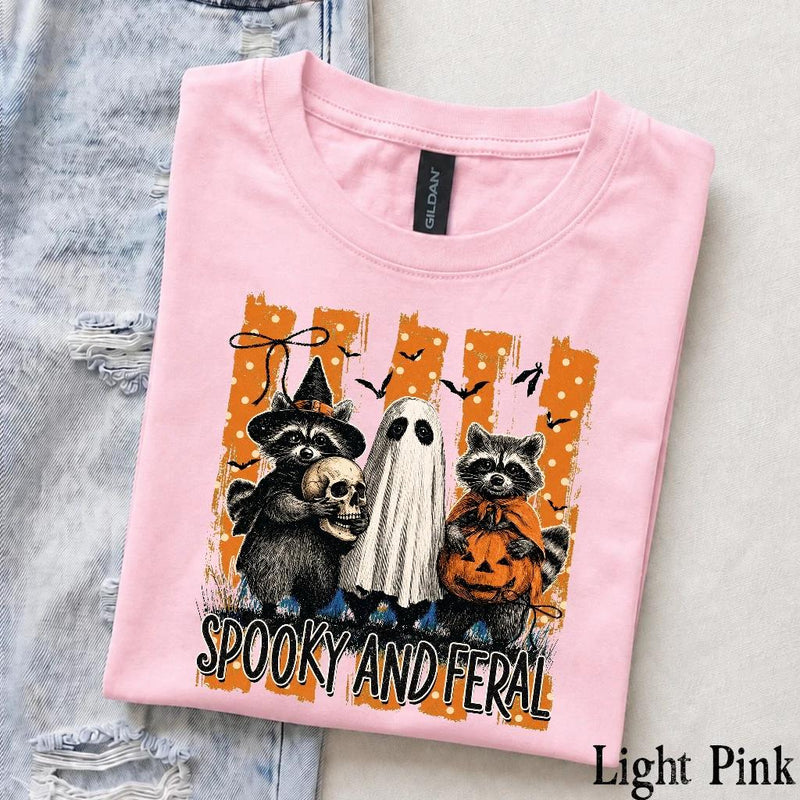 Spooky Raccoon Spooky And Feral T-Shirt Halloween Fall Animal Lover Unisex Retro Vintage