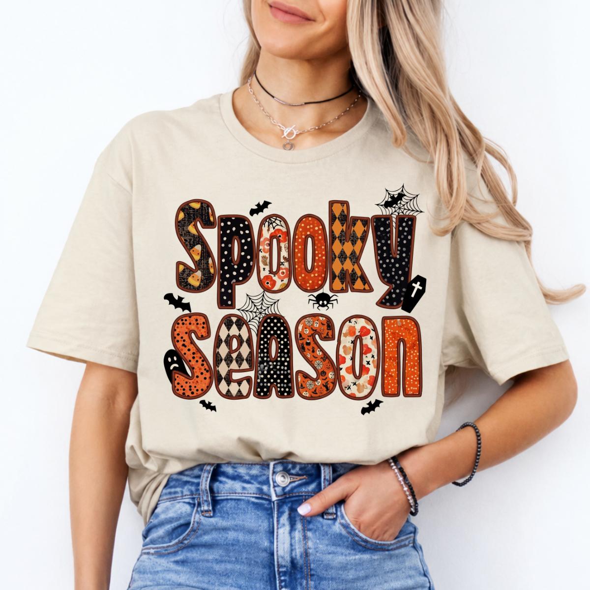 Spooky Season Apparel Spooky Season Sweatshirt and T-Shirt Halloween Women Retro Patchwork Cute Design