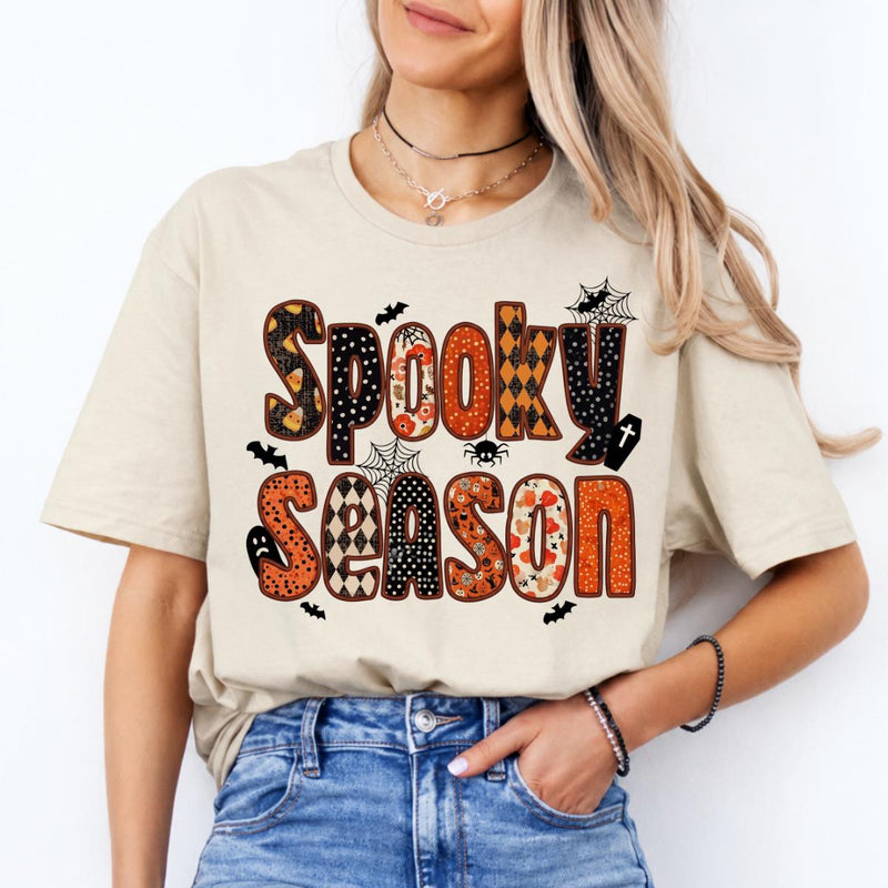 Spooky Season Apparel Spooky Season Sweatshirt and T-Shirt Halloween Women Retro Patchwork Cute Design