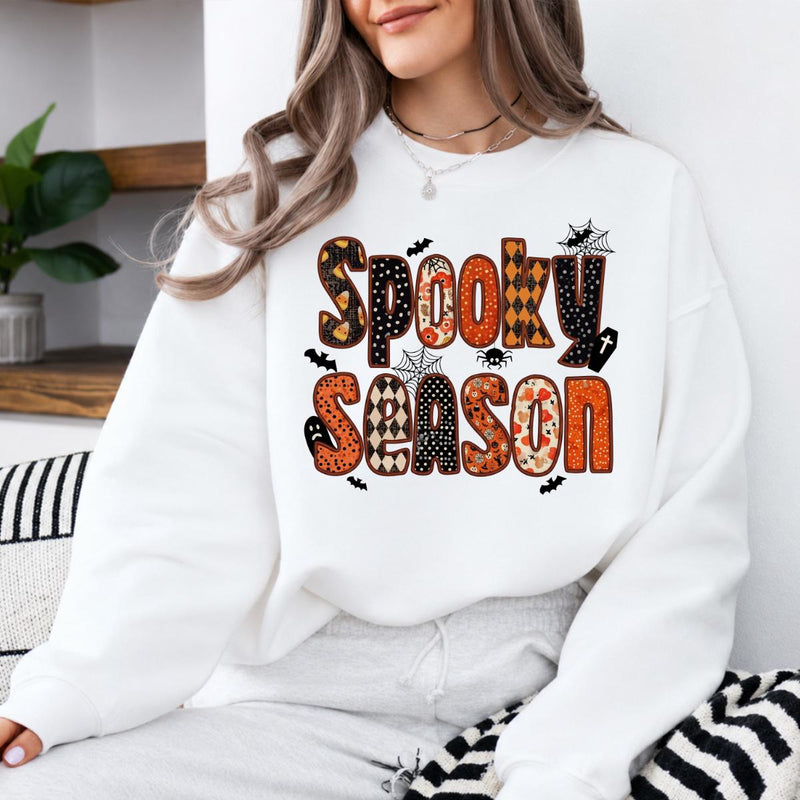 Spooky Season Apparel Spooky Season Sweatshirt and T-Shirt Halloween Women Retro Patchwork Cute Design