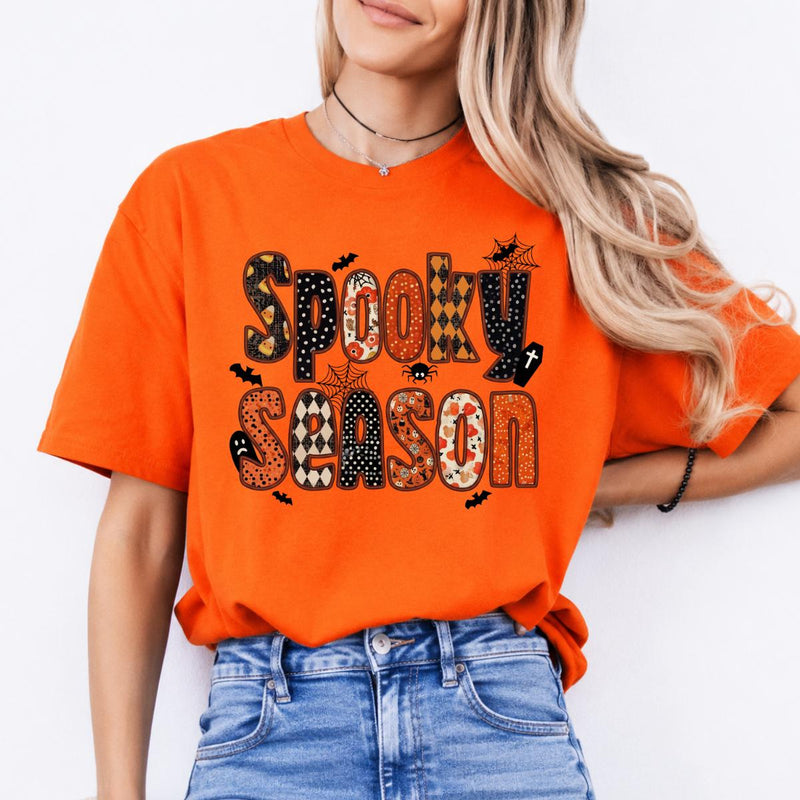 Spooky Season Apparel Spooky Season Sweatshirt and T-Shirt Halloween Women Retro Patchwork Cute Design