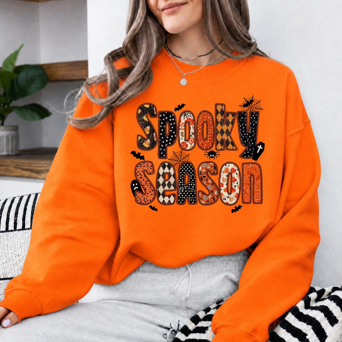 Spooky Season Apparel Spooky Season Sweatshirt and T-Shirt Halloween Women Retro Patchwork Cute Design