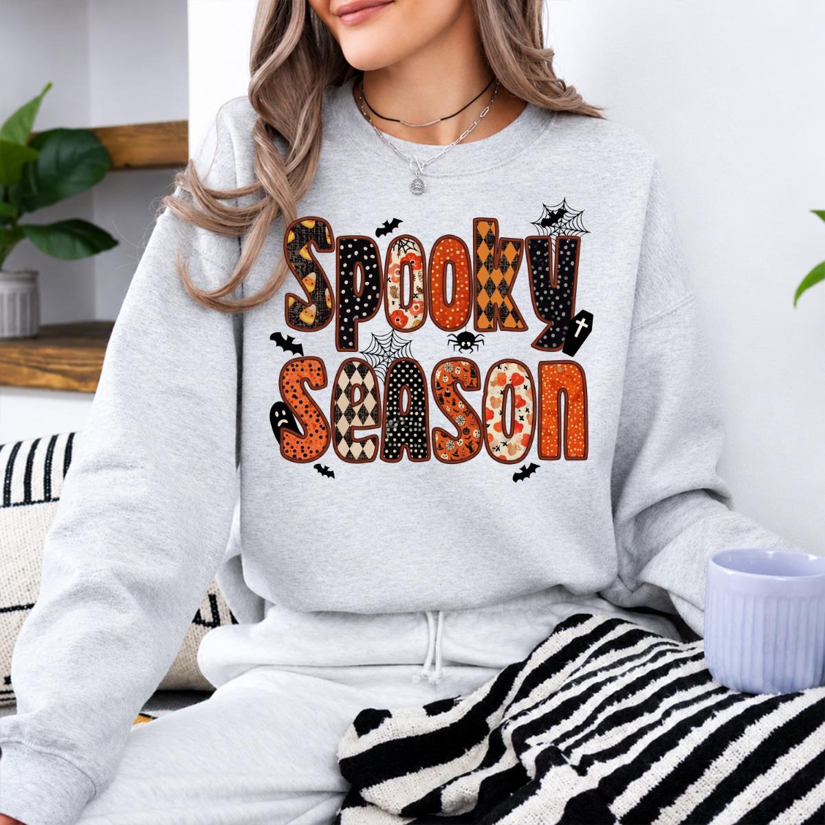 Spooky Season Apparel Spooky Season Sweatshirt and T-Shirt Halloween Women Retro Patchwork Cute Design