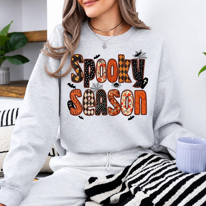 Spooky Season Apparel Spooky Season Sweatshirt and T-Shirt Halloween Women Retro Patchwork Cute Design