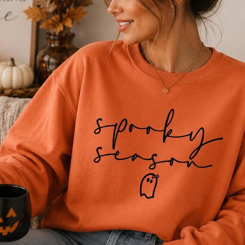 Spooky Season Cute Ghost Spooky Season Sweatshirt Fall Halloween Women Minimalist Aesthetic