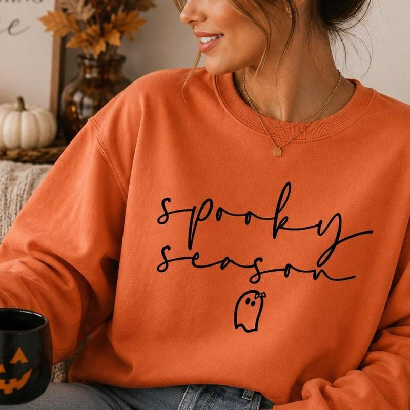 Spooky Season Cute Ghost Spooky Season Sweatshirt Fall Halloween Women Minimalist Aesthetic
