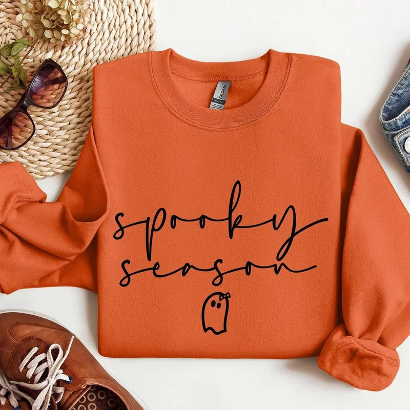 Spooky Season Cute Ghost Spooky Season Sweatshirt Fall Halloween Women Minimalist Aesthetic