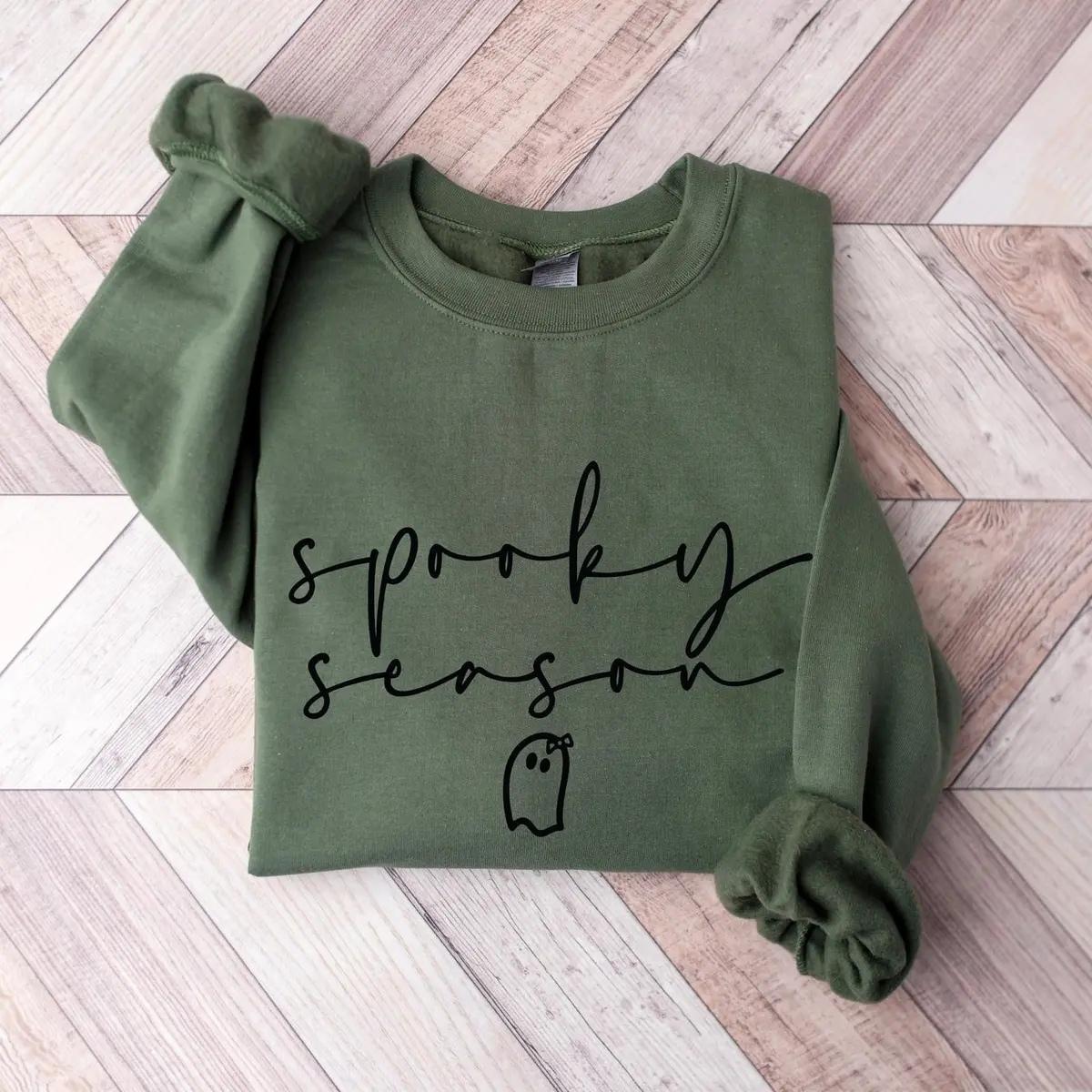 Spooky Season Cute Ghost Spooky Season Sweatshirt Fall Halloween Women Minimalist Aesthetic