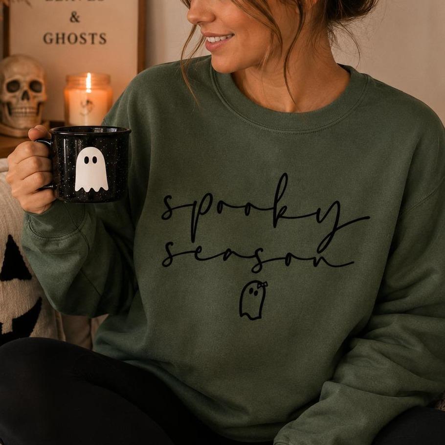 Spooky Season Cute Ghost Spooky Season Sweatshirt Fall Halloween Women Minimalist Aesthetic