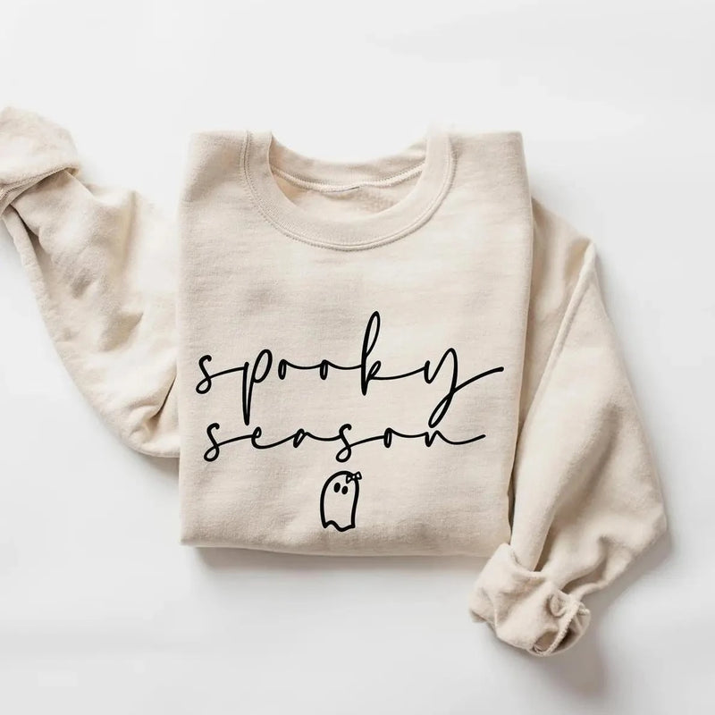 Spooky Season Cute Ghost Spooky Season Sweatshirt Fall Halloween Women Minimalist Aesthetic