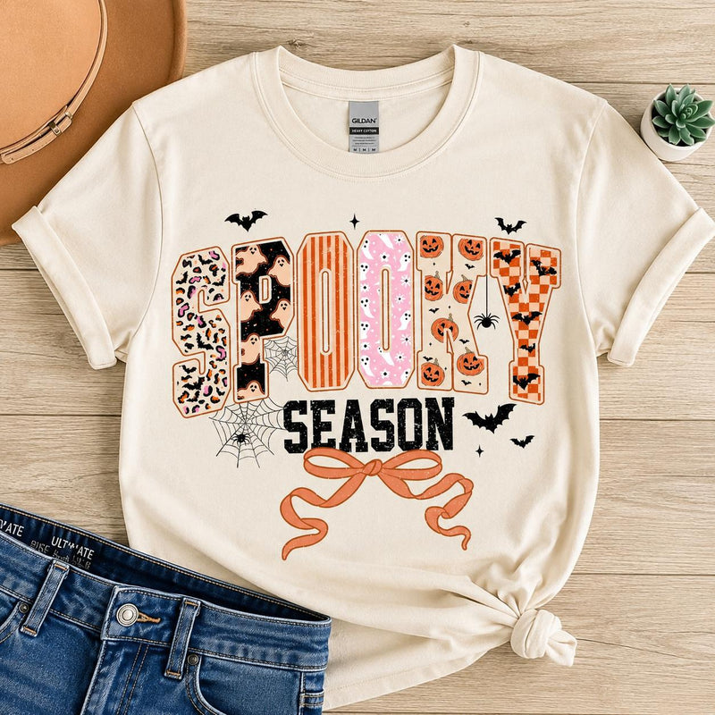 Spooky Season Ghost Bow Sweatshirt and T-Shirt Fall Halloween Women Coquette Retro