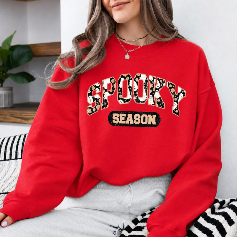 Spooky Season Halloween Cute Ghost Floral Sweatshirt and T-Shirt Fall Holiday Women Retro Varsity
