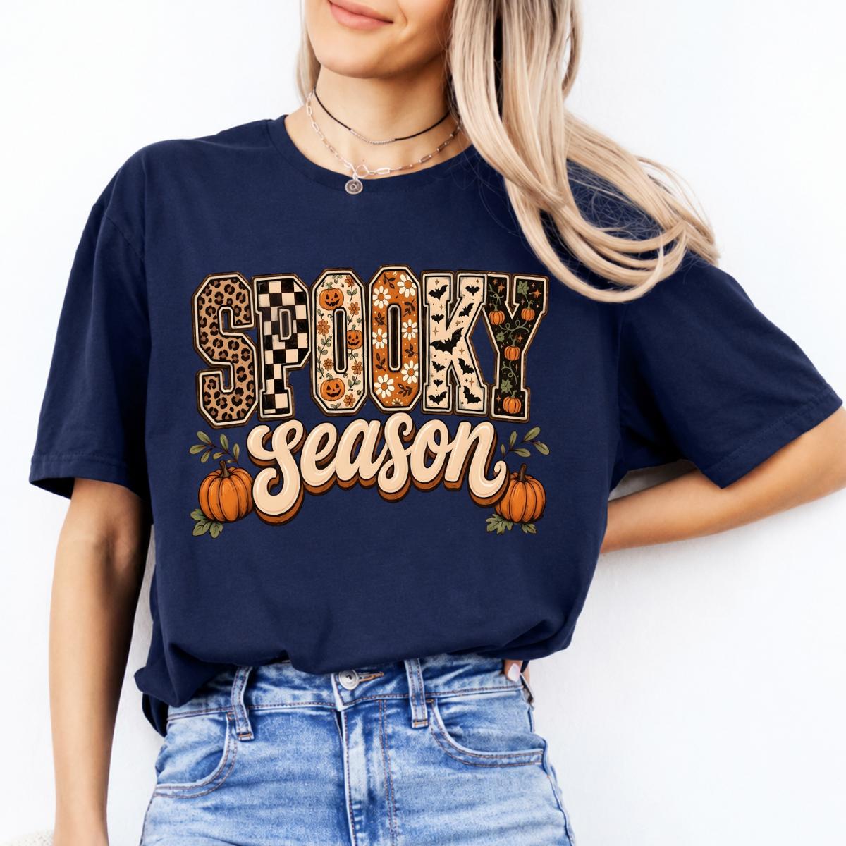 Spooky Season Halloween Spooky Season Sweatshirt and T-Shirt Fall Autumn Women Retro Checker Leopard