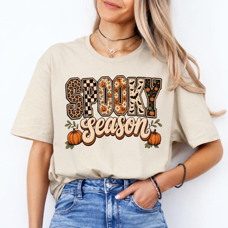 Spooky Season Halloween Spooky Season Sweatshirt and T-Shirt Fall Autumn Women Retro Checker Leopard